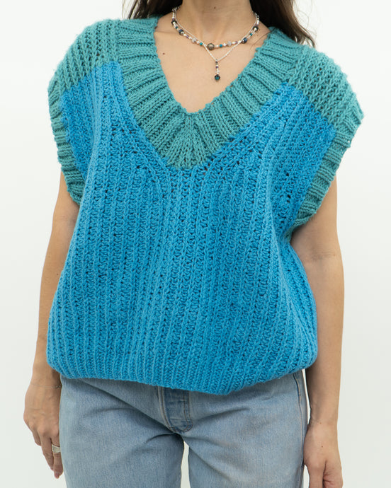 Vintage x Handknit Teal & Blue Chunky Knit Vest (XS-L)