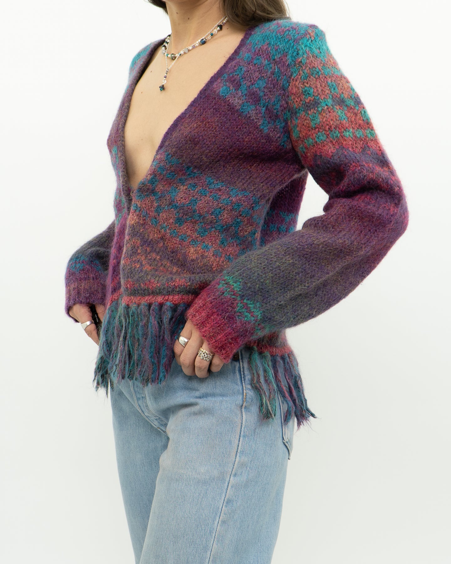 Vintage x PER UNA Pink Patterned Wool, Mohair Cardigan (XS-M)