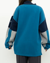 Load image into Gallery viewer, Vintage x Soft Teal, Grey Striped Collared Crewneck (XS-L)