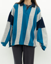 Load image into Gallery viewer, Vintage x Soft Teal, Grey Striped Collared Crewneck (XS-L)