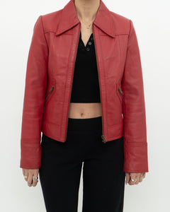 Vintage x VERO MODA Red Fitted Leather Jacket (XS, S)