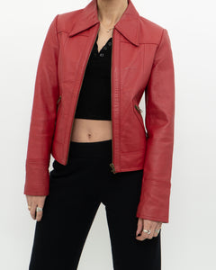 Vintage x VERO MODA Red Fitted Leather Jacket (XS, S)