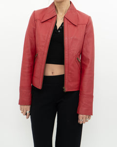 Vintage x VERO MODA Red Fitted Leather Jacket (XS, S)