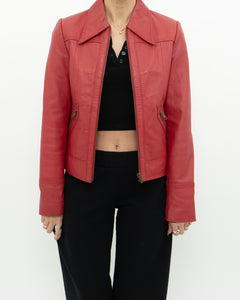 Vintage x VERO MODA Red Fitted Leather Jacket (XS, S)