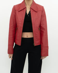 Vintage x VERO MODA Red Fitted Leather Jacket (XS, S)