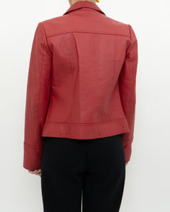 Vintage x VERO MODA Red Fitted Leather Jacket (XS, S)