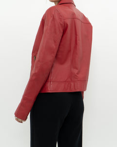 Vintage x VERO MODA Red Fitted Leather Jacket (XS, S)