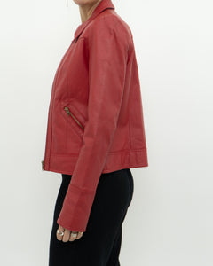 Vintage x VERO MODA Red Fitted Leather Jacket (XS, S)