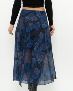 TED BAKER x Blue Floral Midi Skirt (S, M)