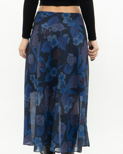 TED BAKER x Blue Floral Midi Skirt (S, M)