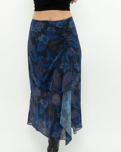 TED BAKER x Blue Floral Midi Skirt (S, M)