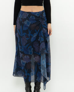 TED BAKER x Blue Floral Midi Skirt (S, M)