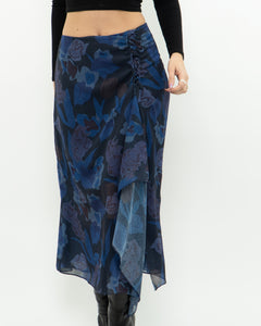 TED BAKER x Blue Floral Midi Skirt (S, M)