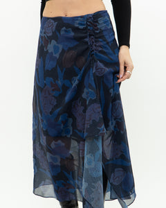 TED BAKER x Blue Floral Midi Skirt (S, M)