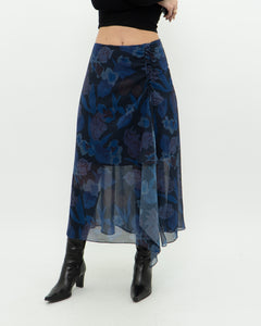 TED BAKER x Blue Floral Midi Skirt (S, M)