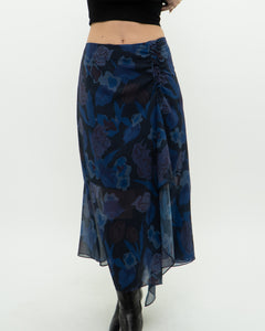 TED BAKER x Blue Floral Midi Skirt (S, M)