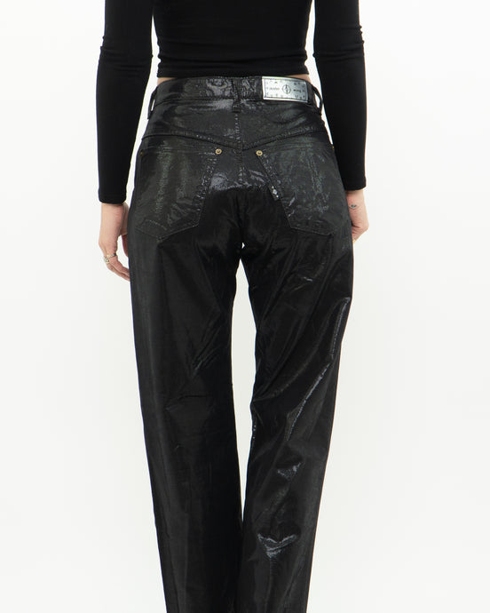 Vintage x Made in UK x Black Shiny Snakeskin Soft Denim (S, M)