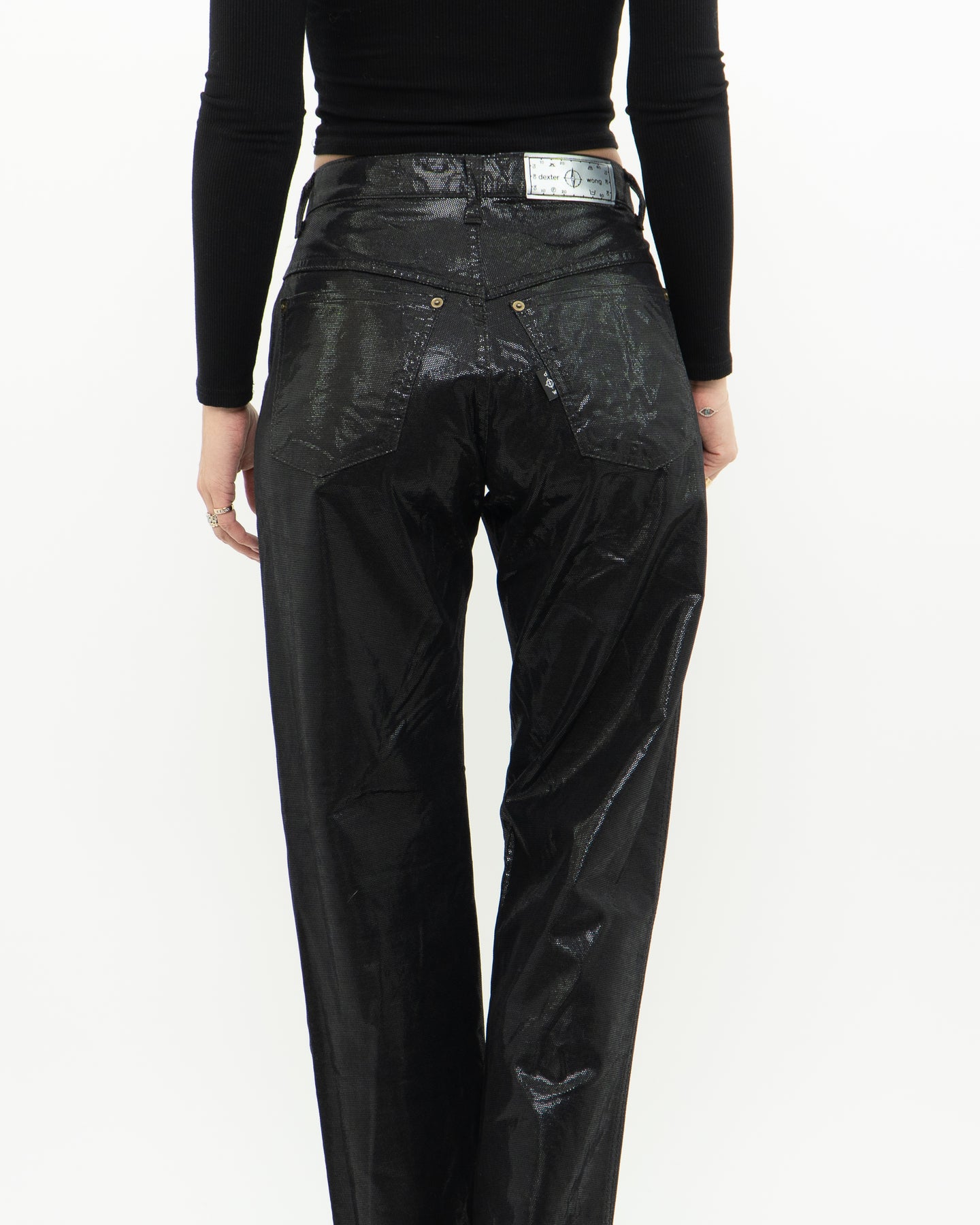 Vintage x Made in UK x Black Shiny Snakeskin Soft Denim (S, M)