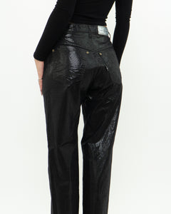 Vintage x Made in UK x Black Shiny Snakeskin Soft Denim (S, M)