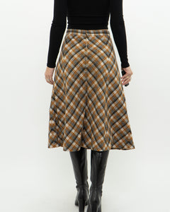 Vintage x Caramel Plaid Wool Midi Skirt (M, L)