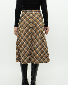 Vintage x Caramel Plaid Wool Midi Skirt (M, L)