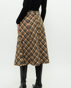 Vintage x Caramel Plaid Wool Midi Skirt (M, L)