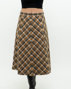 Vintage x Caramel Plaid Wool Midi Skirt (M, L)