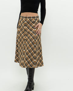 Vintage x Caramel Plaid Wool Midi Skirt (M, L)