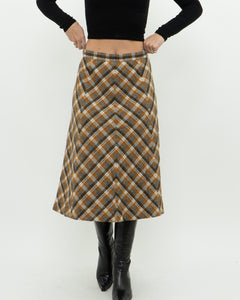 Vintage x Caramel Plaid Wool Midi Skirt (M, L)