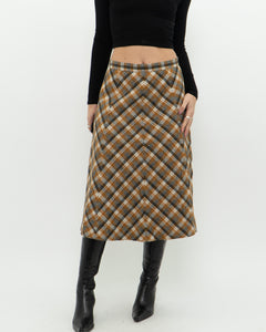 Vintage x Caramel Plaid Wool Midi Skirt (M, L)