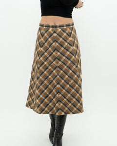 Vintage x Caramel Plaid Wool Midi Skirt (M, L)