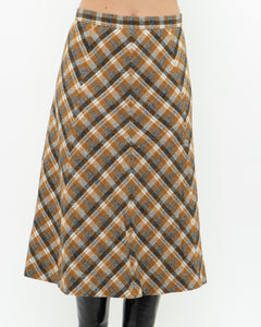 Vintage x Caramel Plaid Wool Midi Skirt (M, L)