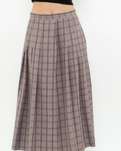 Vintage x Light Brown Plaid Midi Skirt (S, M)