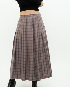 Vintage x Light Brown Plaid Midi Skirt (S, M)