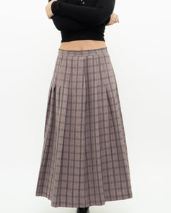 Vintage x Light Brown Plaid Midi Skirt (S, M)