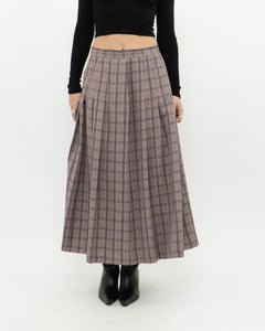 Vintage x Light Brown Plaid Midi Skirt (S, M)