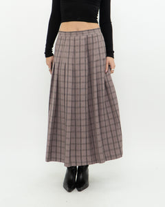 Vintage x Light Brown Plaid Midi Skirt (S, M)