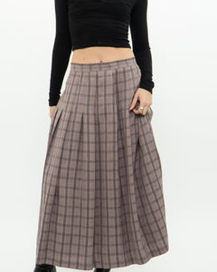 Vintage x Light Brown Plaid Midi Skirt (S, M)