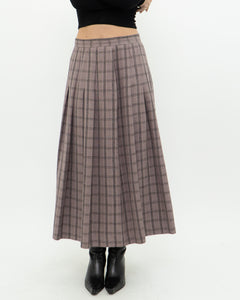 Vintage x Light Brown Plaid Midi Skirt (S, M)