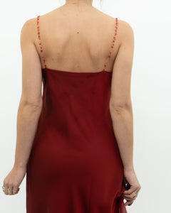 Vintage x Red Sheer Flowy Beaded Dress (M)