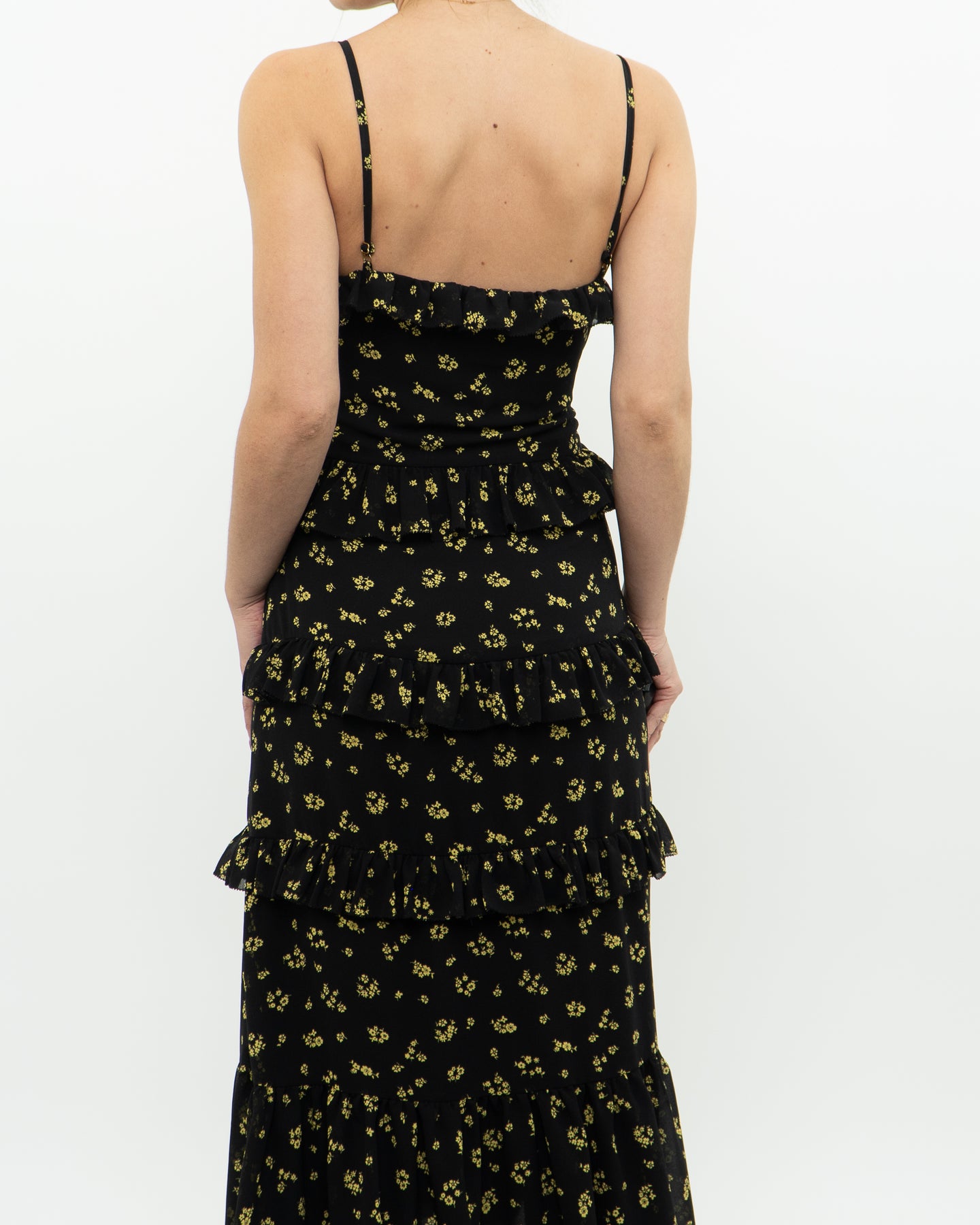 MICHAEL KORS x Black, Yellow Floral Frilly Dress (M)