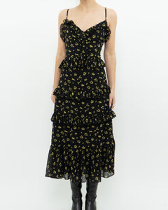 MICHAEL KORS x Black, Yellow Floral Frilly Dress (M)