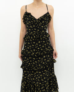 MICHAEL KORS x Black, Yellow Floral Frilly Dress (M)