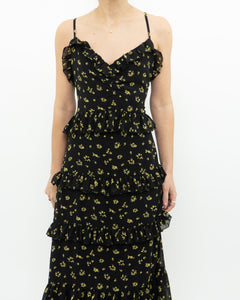 MICHAEL KORS x Black, Yellow Floral Frilly Dress (M)