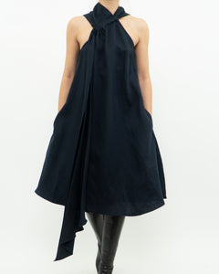 REISS x Navy Linen Flowy Dress (XS, S)