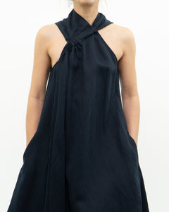 REISS x Navy Linen Flowy Dress (XS, S)