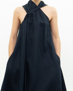 REISS x Navy Linen Flowy Dress (XS, S)