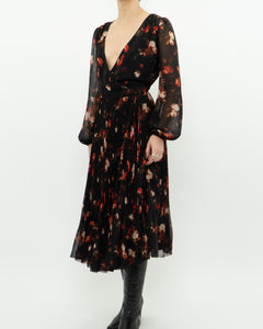 WILFRED x Black, Red Floral Wrap Dress (S, M)