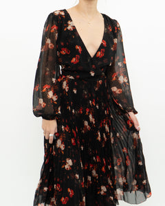 WILFRED x Black, Red Floral Wrap Dress (S, M)