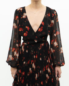 WILFRED x Black, Red Floral Wrap Dress (S, M)